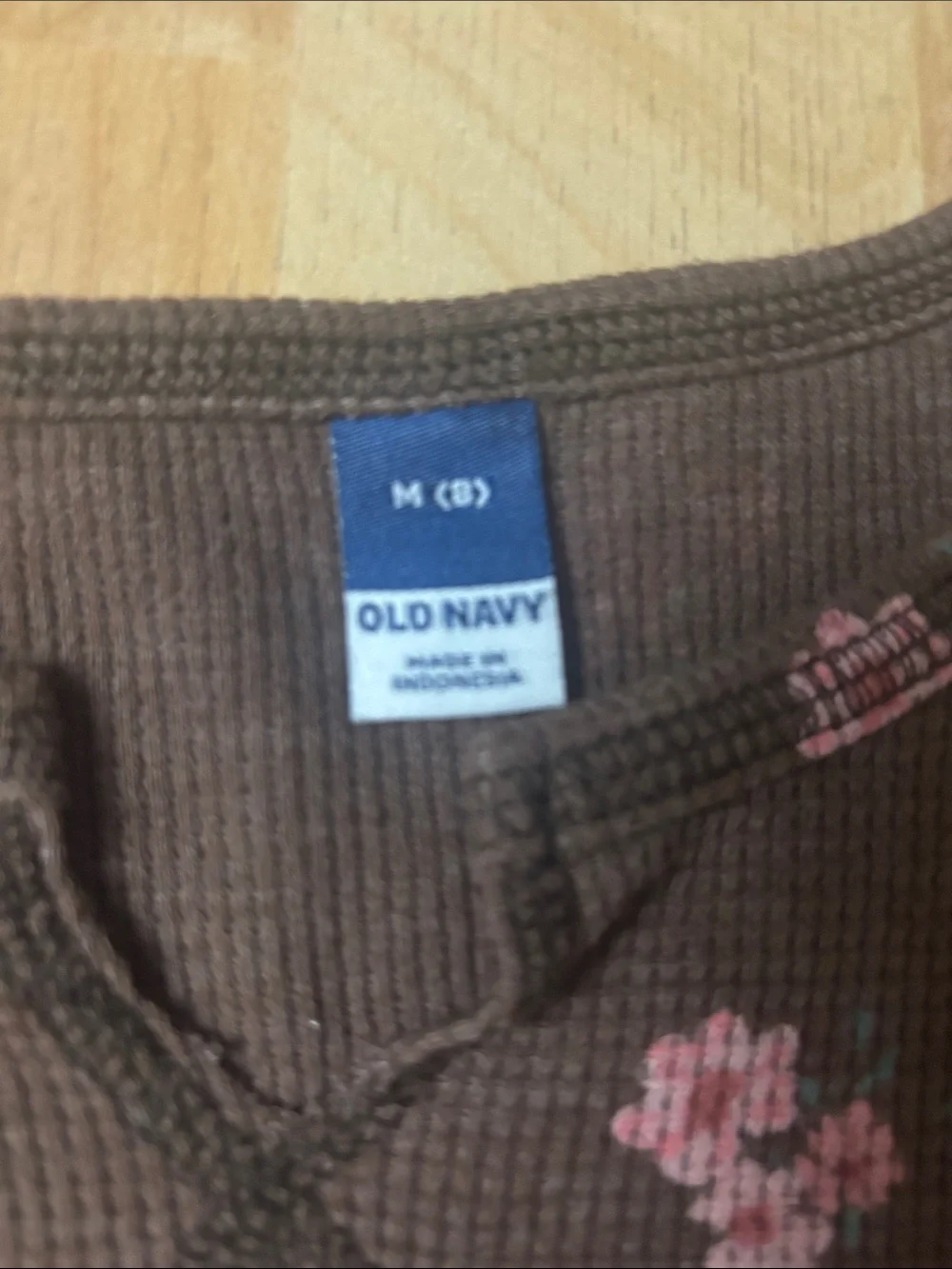 Old Navy Brown Long-Sleeve Floral Thermal Top with Pink Flowers